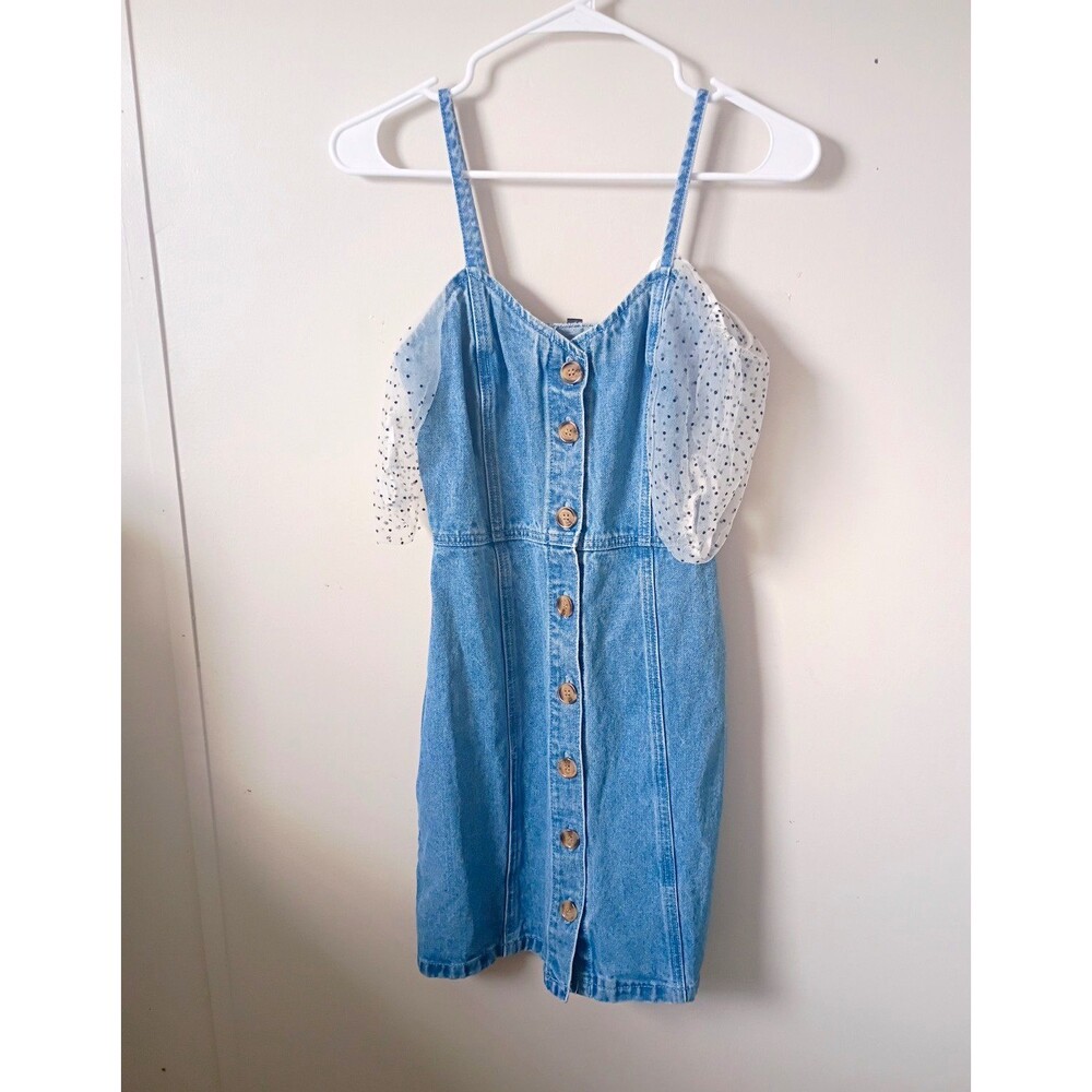 Missguided Blue Denim V-Neck Button Front Strappy Mini Dress Women’s 0